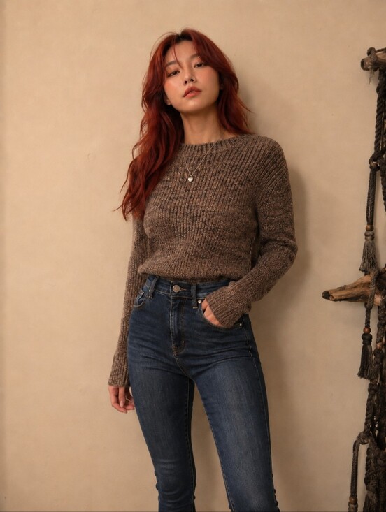 Roots Sweaters - Roots Heathered Brown Cropped Boatneck Knit Cotton Sweater Size Small